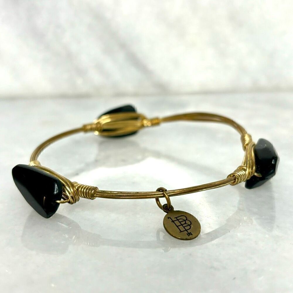 BB Bourbon & Boweties Arrowhead 3 Black Stones Wire 3" Bangle Bracelet